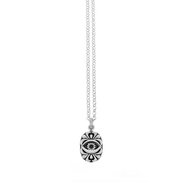 Evil Eye Pendant With Scoll Work on Rolo Chain
