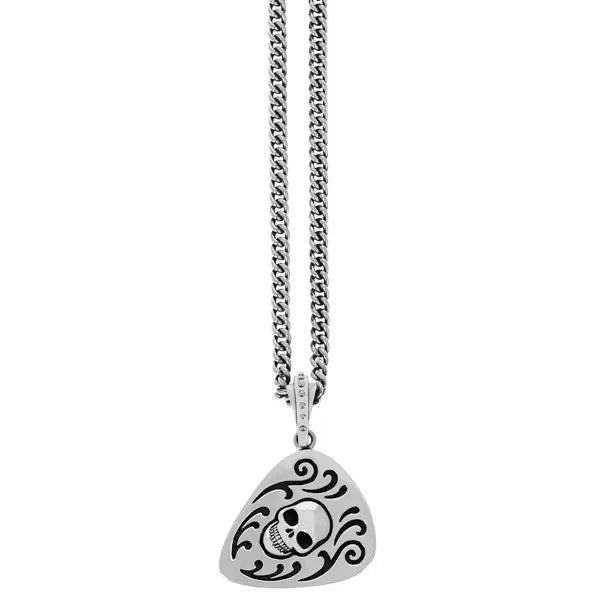 Skull Guitar Pick With Scroll Detail Pendant
