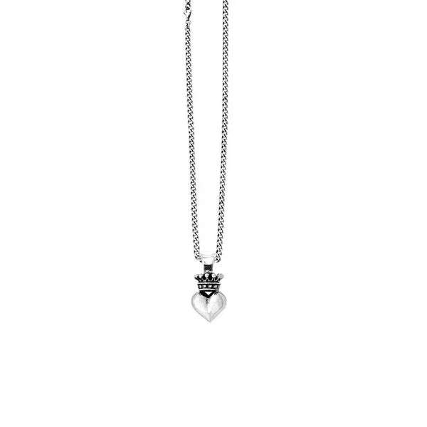 3d Crowned Heart Pendant on Curb Link Chain