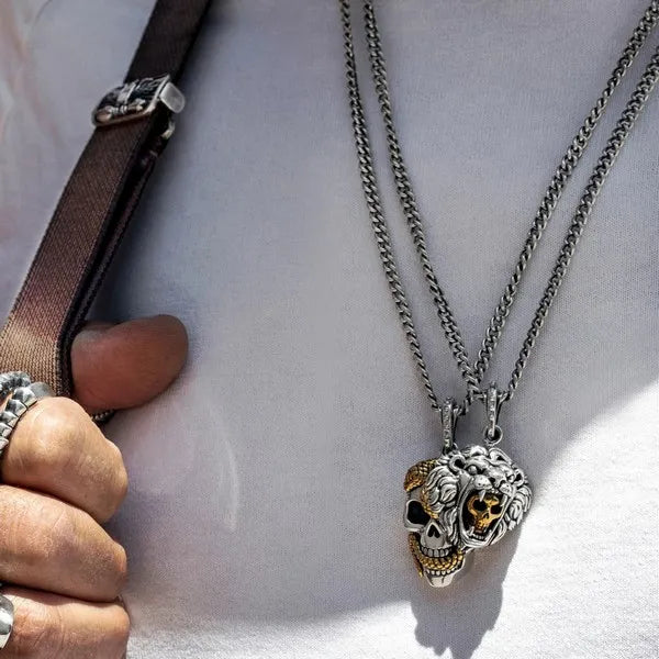 Large Skull Pendant W/ Gold Alloy Snake