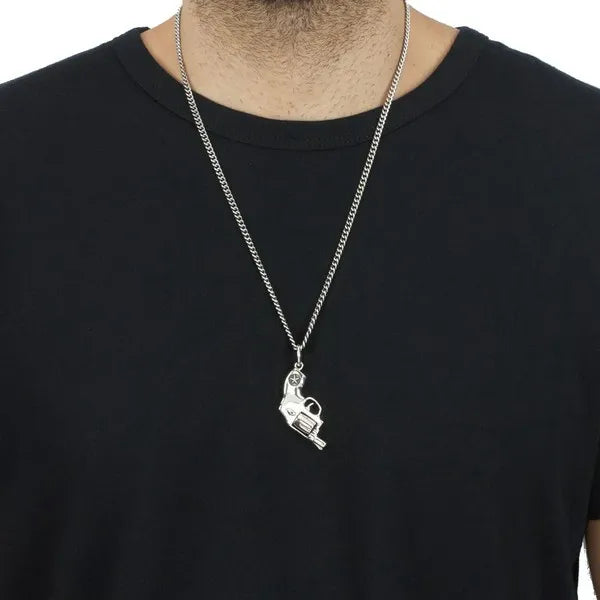 Small Revolver Pendant on 24' Curb Link Chain