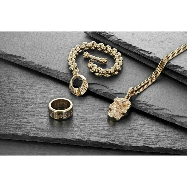 10k Gold Carved Baroque Skull Pendant (No Chain)