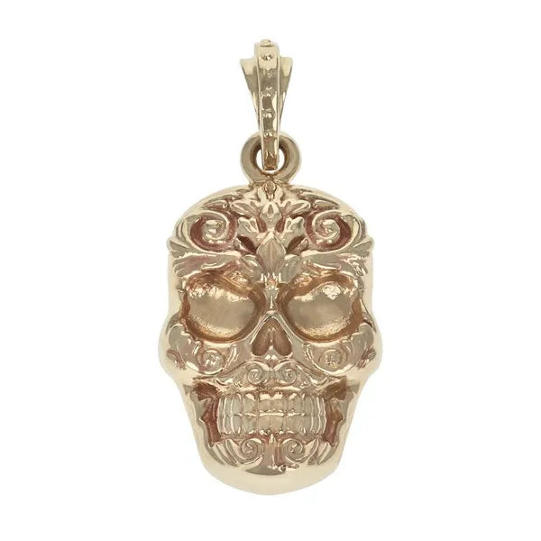 10k Gold Carved Baroque Skull Pendant (No Chain)