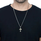 Small Alloy Traditional Cross in Silver Frame Pendant on 24' Curb Link Chain