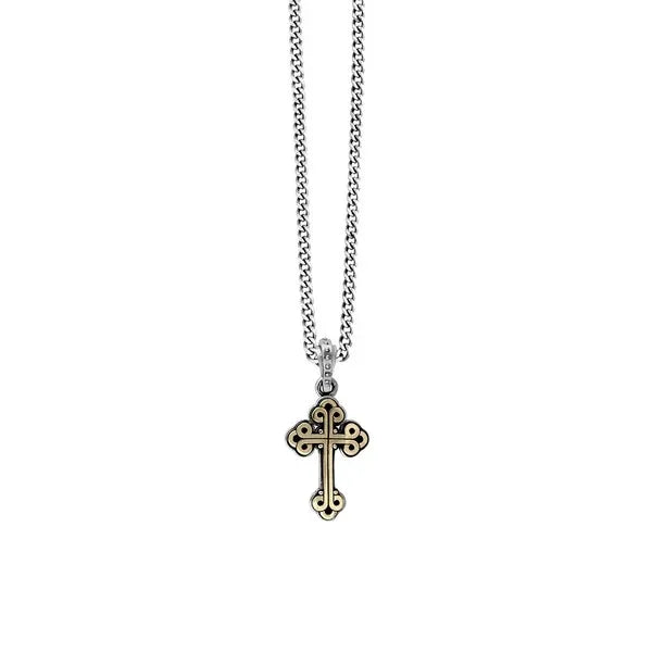 Small Alloy Traditional Cross in Silver Frame Pendant on 24' Curb Link Chain