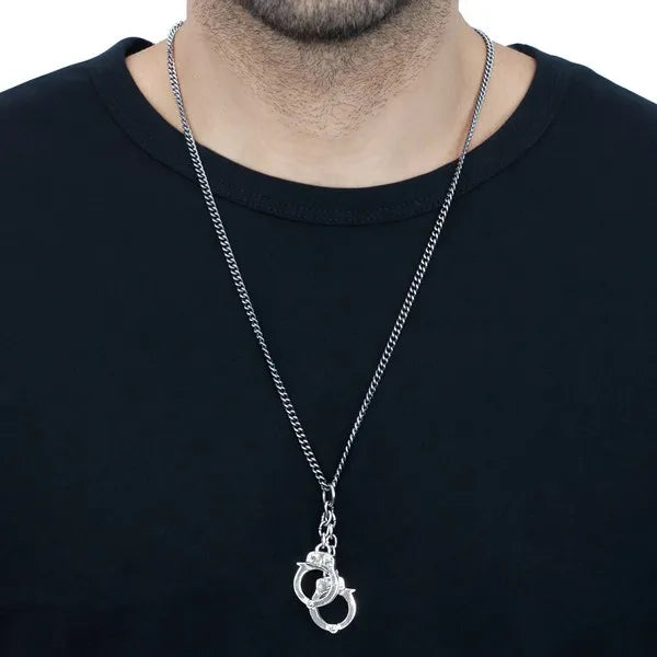 Small Handcuffs Pendant on 24' Curb Link Chain