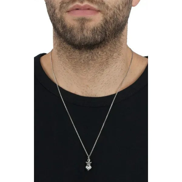 Micro Crowned Heart Pendant on Micro Rolo Chain