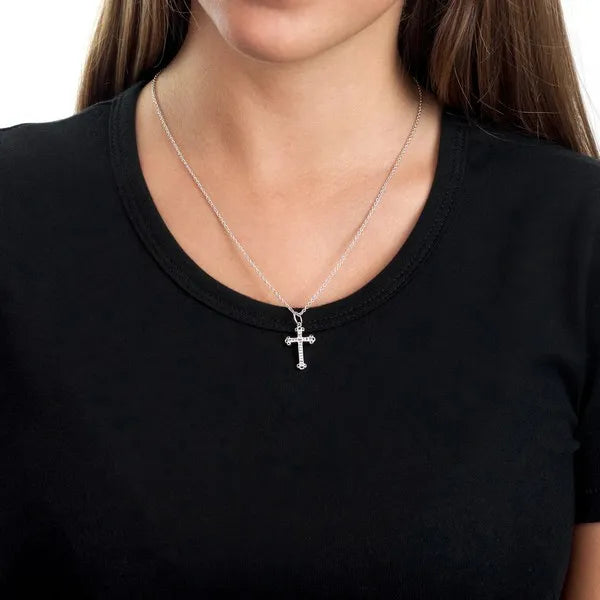 Micro Cz Pave Traditional Cross Pendant on Micro Rolo Chain