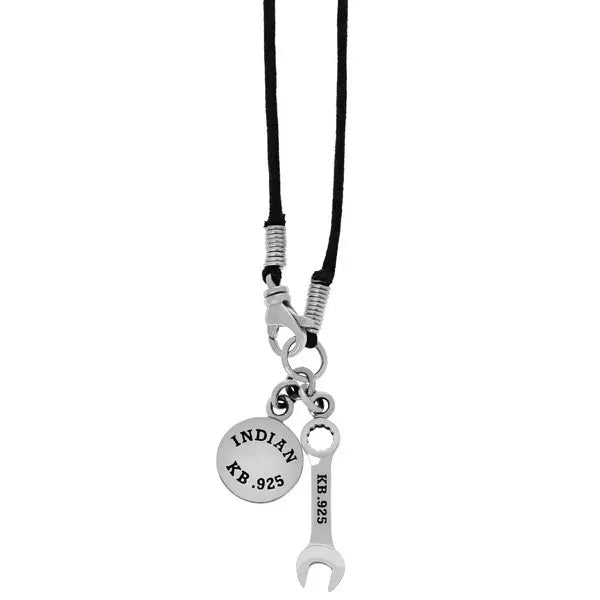 Indian Motorcycle Wrench and Speedometer Pendant on Wax Cord