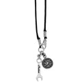 Indian Motorcycle Wrench and Speedometer Pendant on Wax Cord