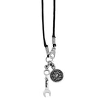 Indian Motorcycle Wrench and Speedometer Pendant on Wax Cord