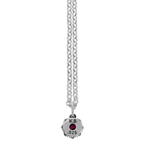 Crowned Garnet Pendant W/ Micro Rolo Chain