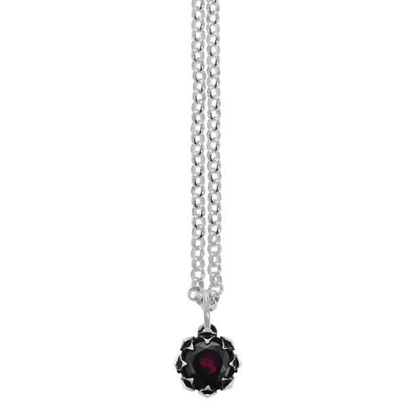 Crowned Garnet Pendant W/ Micro Rolo Chain