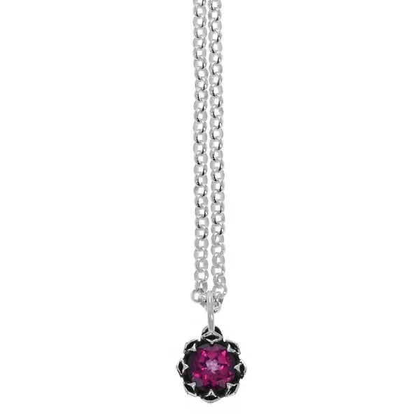 Crowned Garnet Pendant W/ Micro Rolo Chain