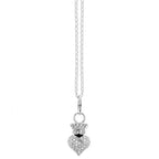 Mini 3d Cz Pave Crowned Heart Pendant W/ Micro Rolo Chain