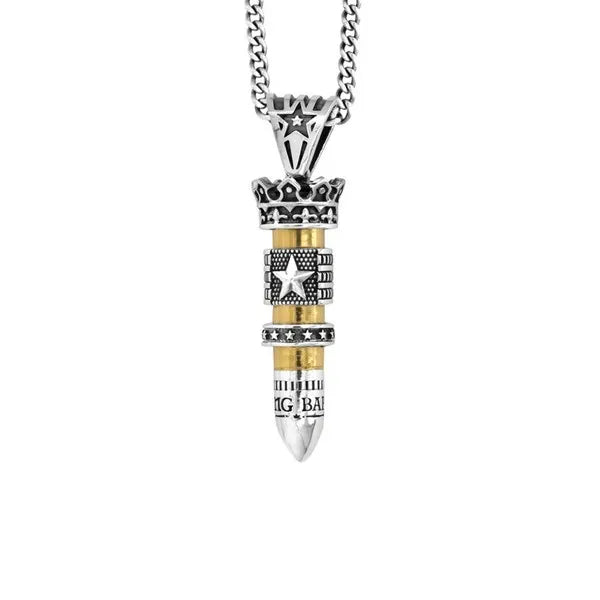 38 Special Bullet With Silver Star Flag and Star Ring on 24' Curb Link Chain