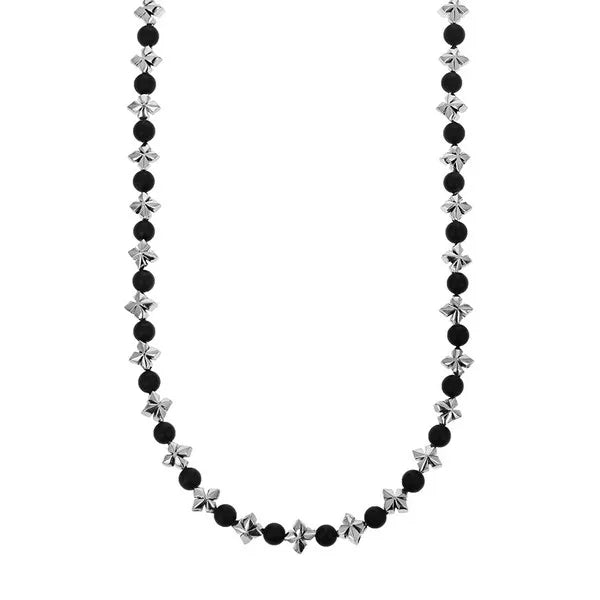 Mb Cross and 4mm Onyx Bead Necklace