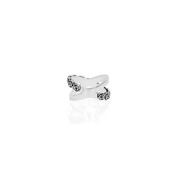X Cross Ring With Rose Motif