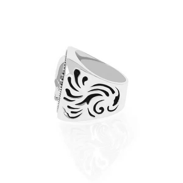 Studded Skull Guitar Pick Ring With Scroll Detail