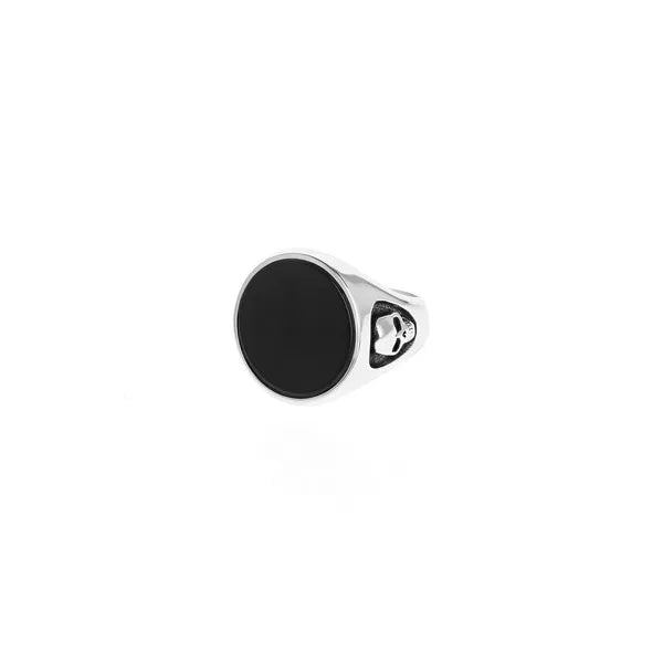 Round Onyx Signet Ring W/ Skull Shank
