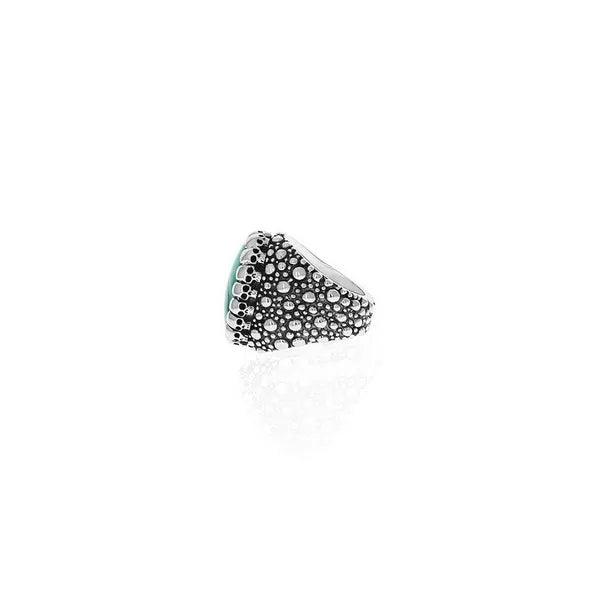 Sting Ray Texture Ring With Top Hat Spotted Turquoise Cabochon in Skull Bezel