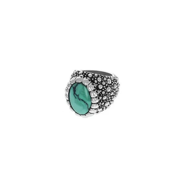 Sting Ray Texture Ring With Top Hat Spotted Turquoise Cabochon in Skull Bezel