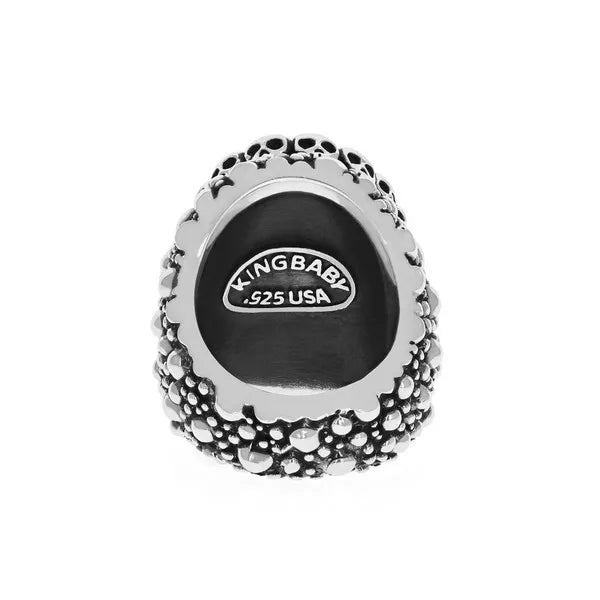 Sting Ray Texture Ring With (18x25mm) Onyx Cabochon in Skull Bezel