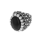 Sting Ray Texture Ring With (18x25mm) Onyx Cabochon in Skull Bezel