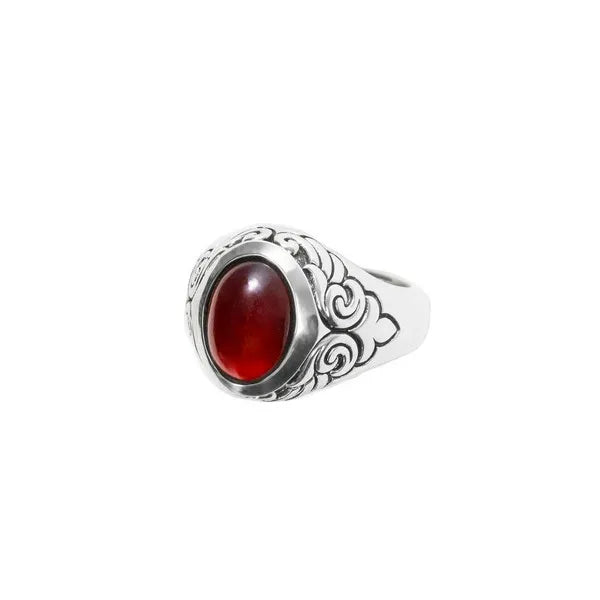 Garnet Oval Stone Ring W/ Wing Detail