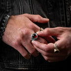 Garnet Oval Stone Ring W/ Wing Detail