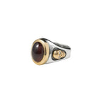 Garnet Oval Stone Ring W/ 10k Gold Skulls and Diamonds