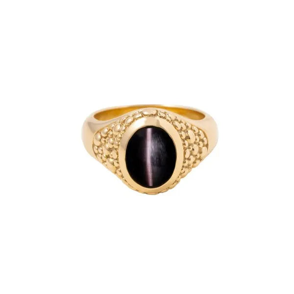 Cat Eye Oval Stone 10k Gold Ring W/ Stingray Texture