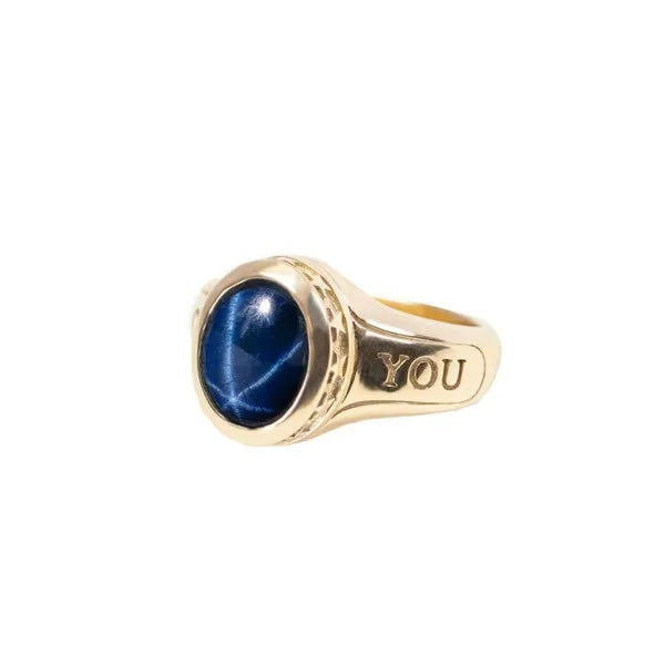 Sapphire Stone 10k Gold Ring W/ Fuck You and Stars
