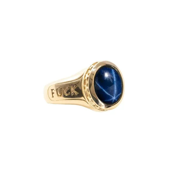 Sapphire Stone 10k Gold Ring W/ Fuck You and Stars