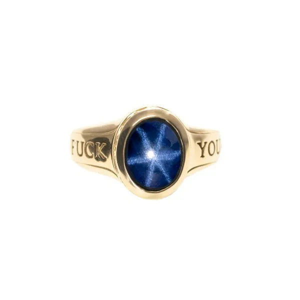 Sapphire Stone 10k Gold Ring W/ Fuck You and Stars