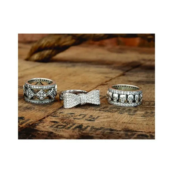 Wide Band Ring W/ Skulls and Cz