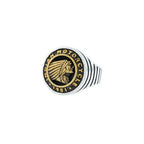 Indian Brass Alloy Headdress Signet on Silver Ring With Ribbed Shank