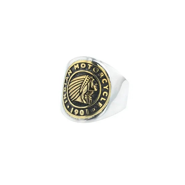 Indian Headdress Two Tone Brass and Silver Coin Ring