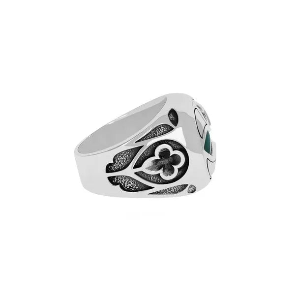 Green Onyx Cutout Mb Cross Stone Ring W/ Relic Cross Detail