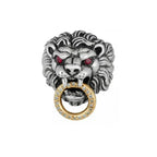 Lion's Head Ring With Gold Toggle With Diamonds and Prec. Stones