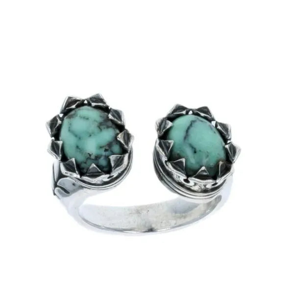 Double Crowned Oval Turquoise Open Ring