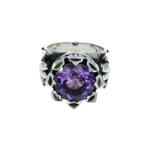 13mm Crown Ring Purple Cz W/ Hearts