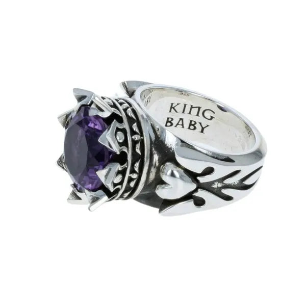 13mm Crown Ring Purple Cz W/ Hearts