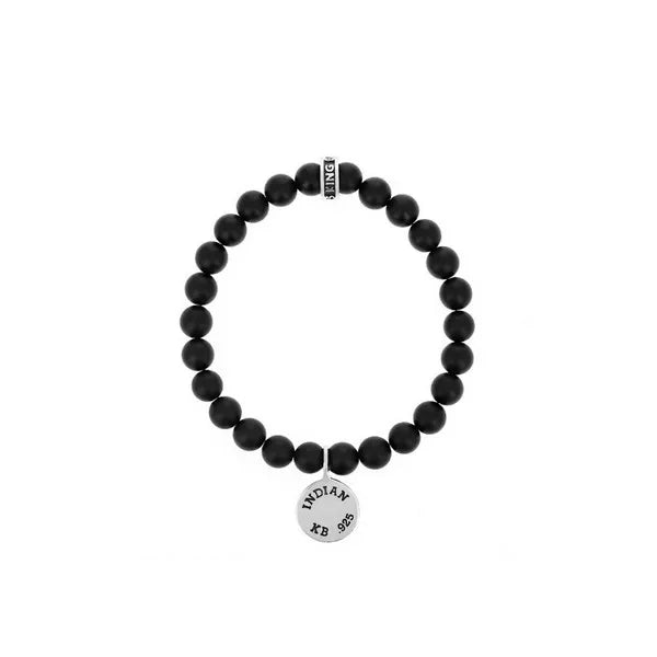 8mm Matte Onyx Beaded Bracelet W/ Indian Headdress Logo Charm