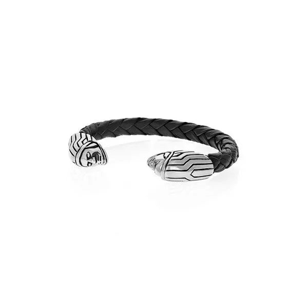 Leather Wrapped Cuff W/ Indian Ornament End Caps