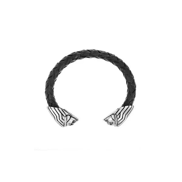 Leather Wrapped Cuff W/ Indian Ornament End Caps