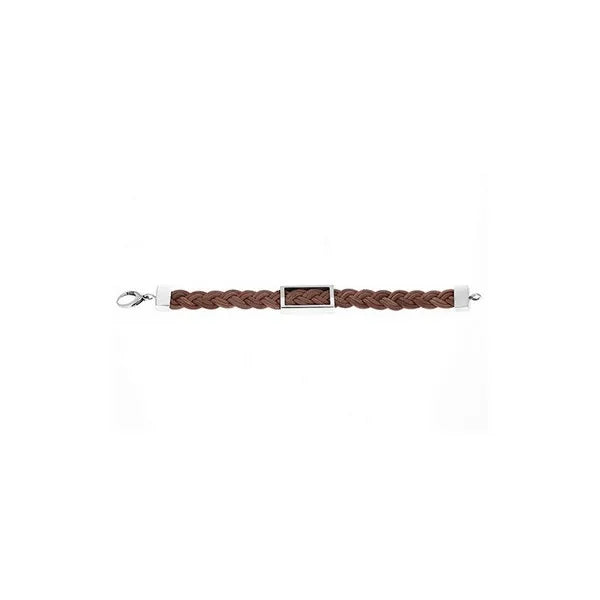 Braided Leather Bracelet W/ Silver Indian Script Logo and Lobster Clasp