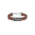 Braided Leather Bracelet W/ Silver Indian Script Logo and Lobster Clasp