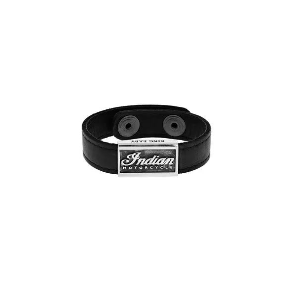 Leather Bracelet With Snap Buttons and Indian Motorcycle Script