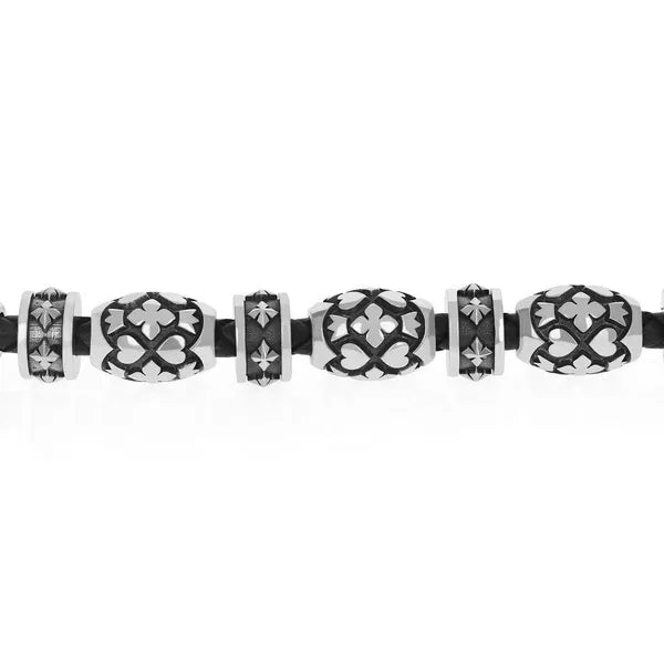 Leather Bracelet With Motif Barrel Beads